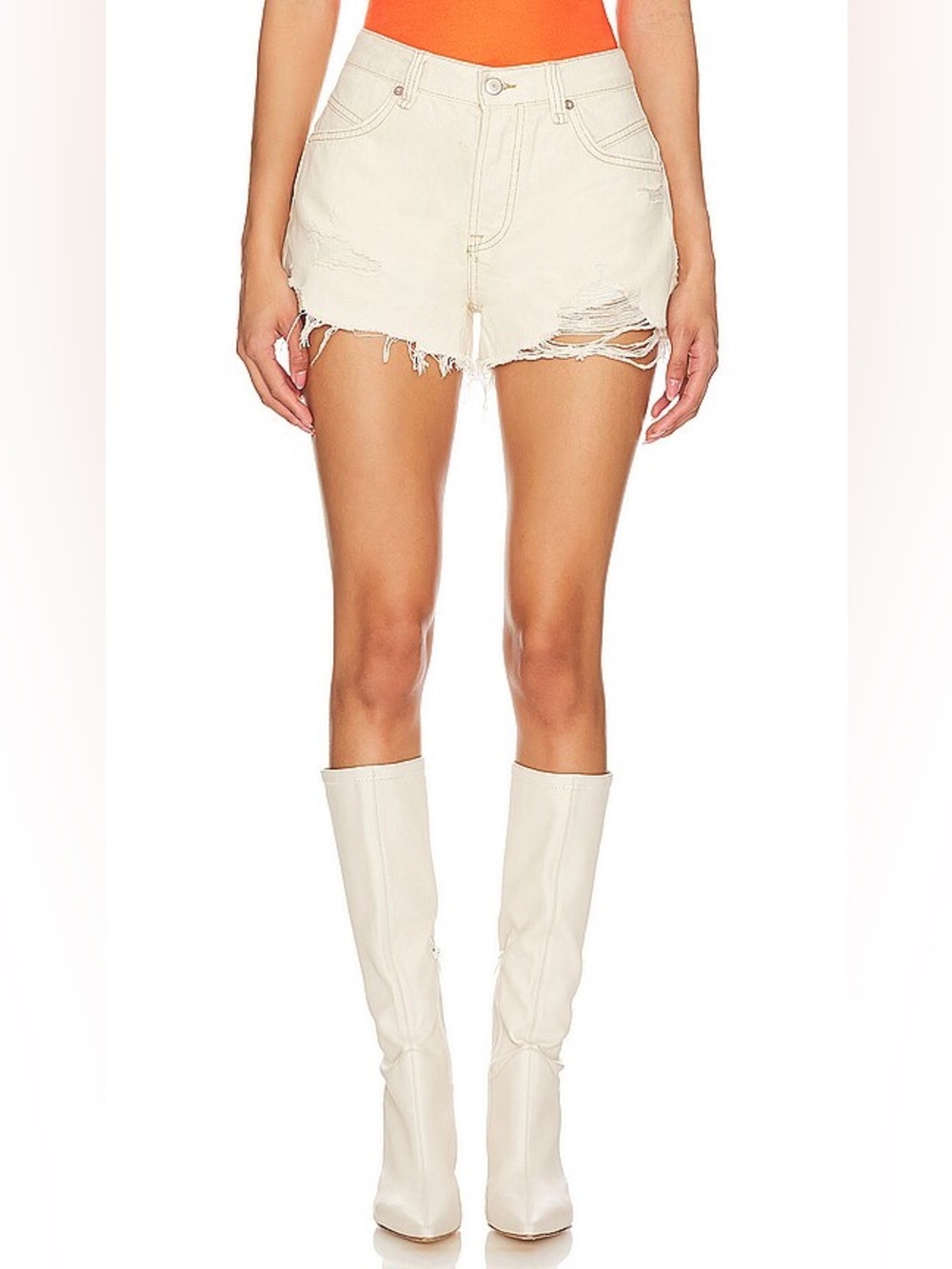 We the Free - Women's Distressed Cream Denim Shorts. Size 29